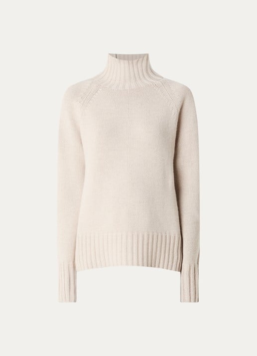 Max Mara Mantova fijngebreide trui in kasjmierblend met col - voorkant 3 creme