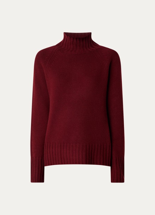 Max Mara Mantova fijngebreide trui in kasjmierblend met col - voorkant 3 bordeauxrood