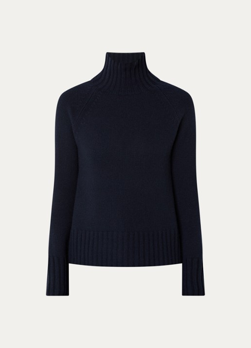 Max Mara Mantova fijngebreide trui in kasjmierblend met col - voorkant 3 donkerblauw