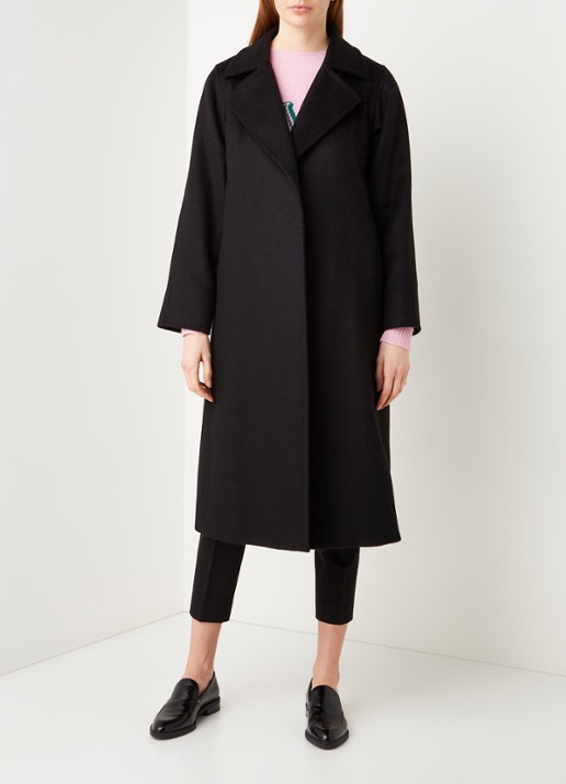 Max Mara Manuela mantel met strikceintuur en steekzakken  - voorkant 4 zwart
