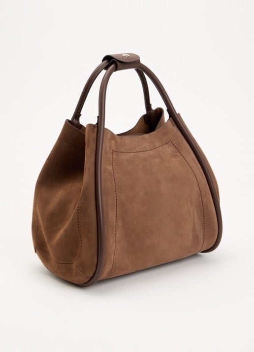Max Mara Marine handtas van suède met details van kalfsleer  - achterkant 5 bruin