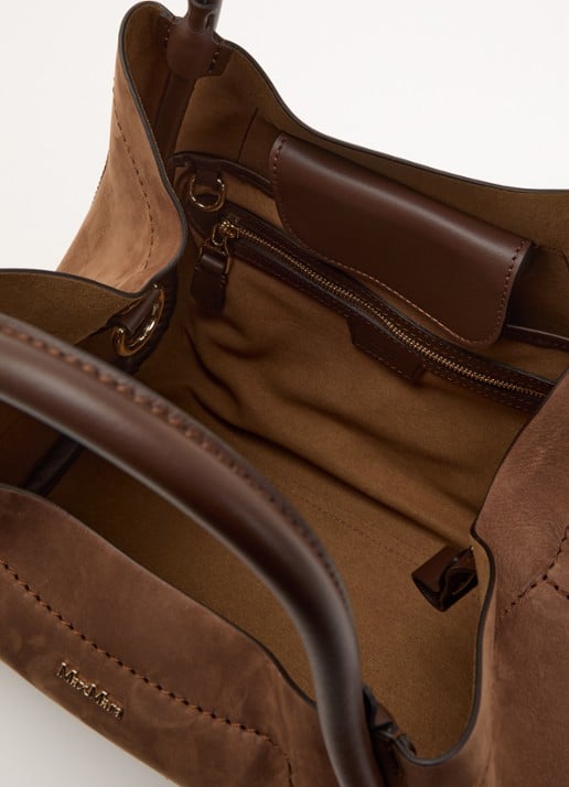 Max Mara Marine handtas van suède met details van kalfsleer  - detail bruin