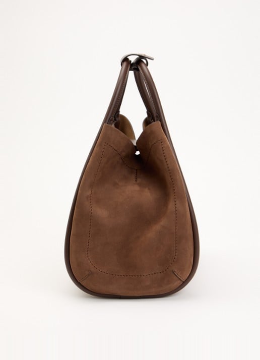 Max Mara Marine handtas van suède met details van kalfsleer  - detail 2 bruin