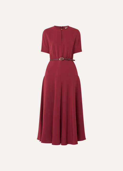 Max Mara Maxi jurk met ceintuur - voorkant 3 cranberryrood
