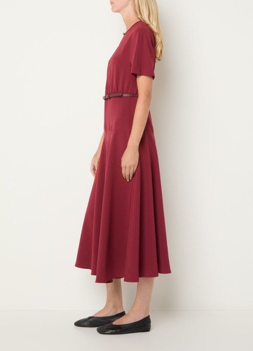 Max Mara Maxi jurk met ceintuur - voorkant 4 cranberryrood
