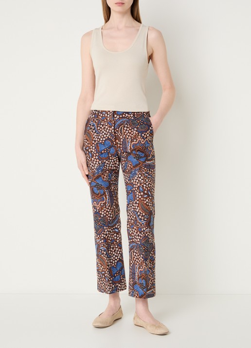 Max Mara Mid waist straight fit broek met bloemenprint - voorkant 3 cognac