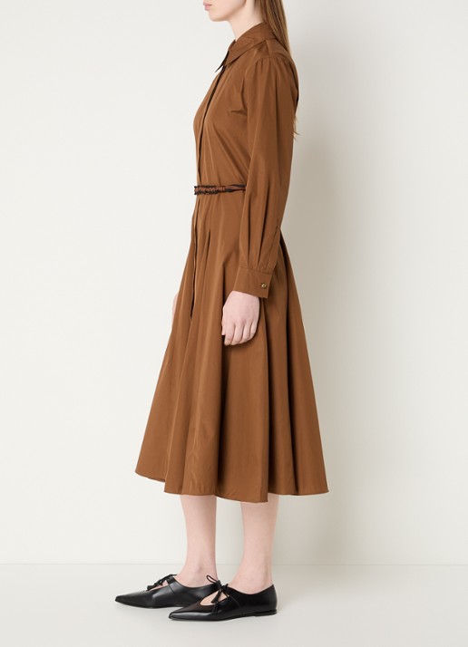 Max Mara Midi blouse jurk met ceintuur - voorkant 4 cognac