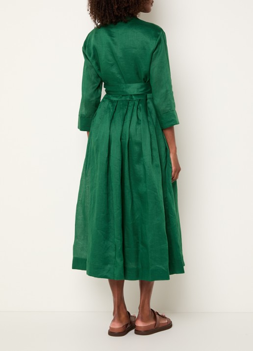 Max Mara Midi blousejurk met strikceintuur en steekzakken - achterkant 4 donkergroen