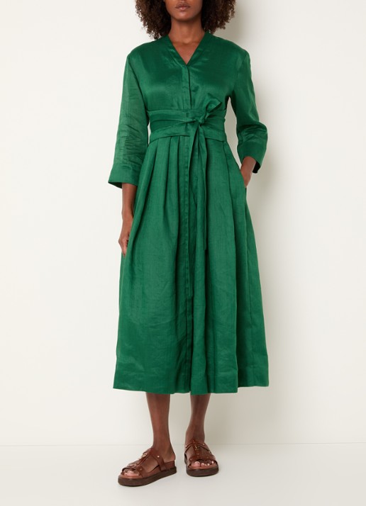 Max Mara Midi blousejurk met strikceintuur en steekzakken