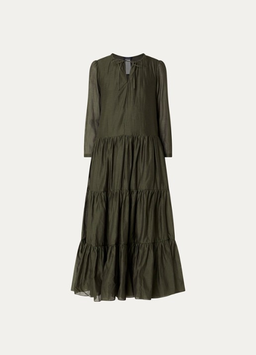 Max Mara Midi jurk in zijdeblend met plooidetail - voorkant 2 donkergroen