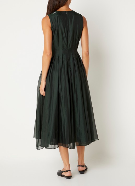 Max Mara Midi jurk in zijdeblend met plooidetail - achterkant 4 donkergroen