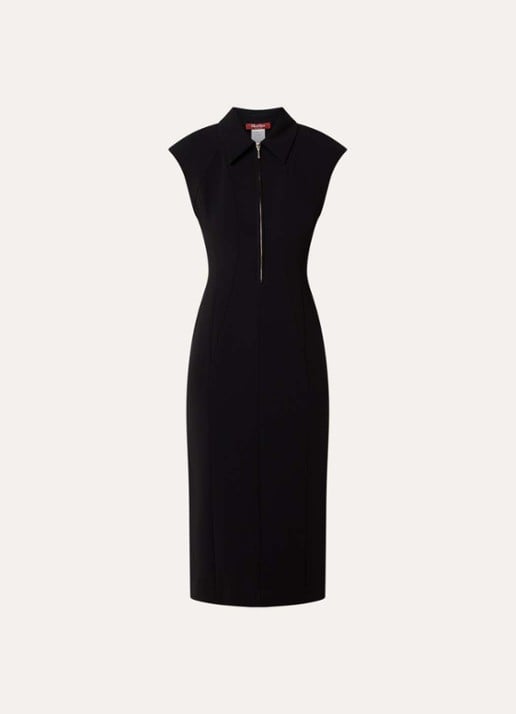 Max Mara Midi jurk met kraag - voorkant zwart