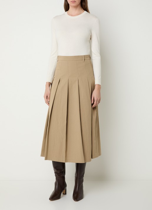 Max Mara Midi rok met plooidetail - voorkant 2 zand