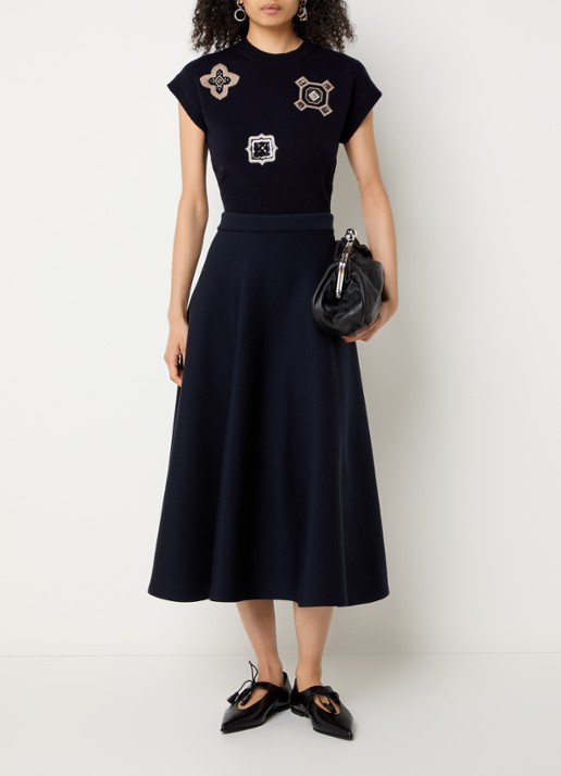 Max Mara Midi rok met stretch - voorkant 4 donkerblauw