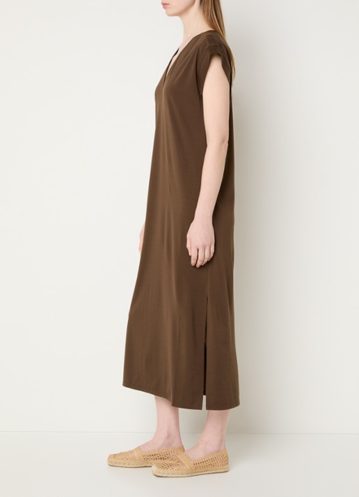 Max Mara Mirto midi jurk met V-hals - voorkant 4 bruin