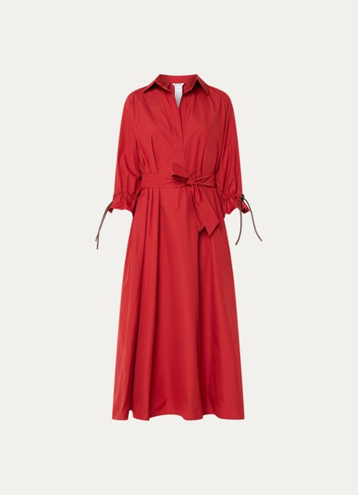 Max Mara Mirto midi tuniekjurk met strikceintuur - voorkant rood