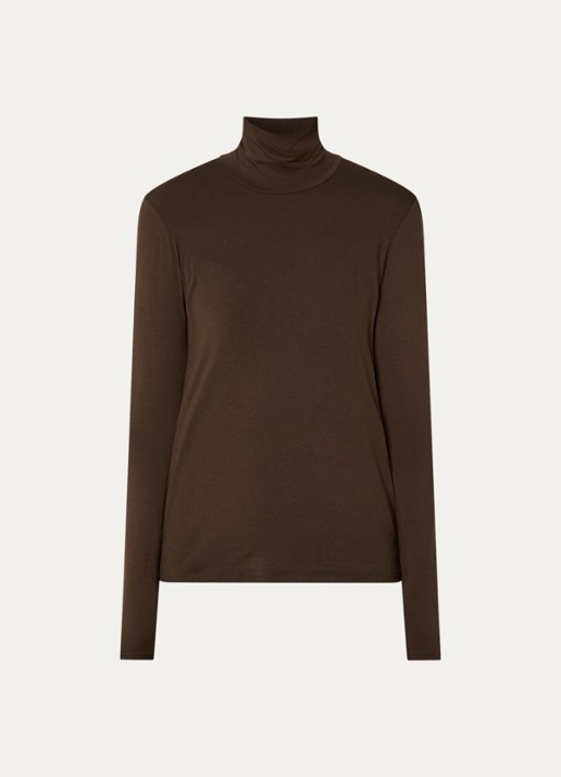 Max Mara Multif top van jersey met col - voorkant 3 donkerbruin