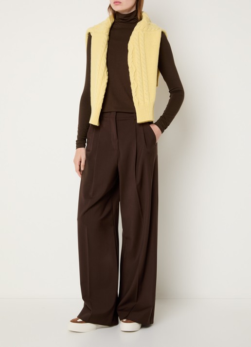 Max Mara Multif top van jersey met col - voorkant 4 donkerbruin