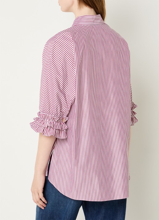 Max Mara Nebbie blouse met streepprint en volant - achterkant 3 bordeauxrood