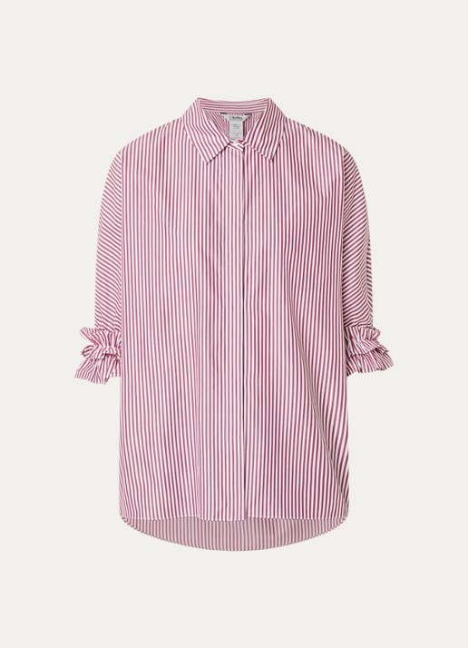 Max Mara Nebbie blouse met streepprint en volant - voorkant bordeauxrood