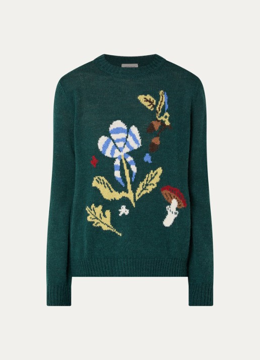 Max Mara Nitra fijngebreide trui in alpaca wolblend met ingebreid patroon - voorkant 3 donkergroen