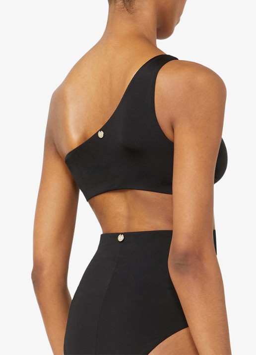 Max Mara One shoulder bikinitop met geknoopt detail - achterkant zwart