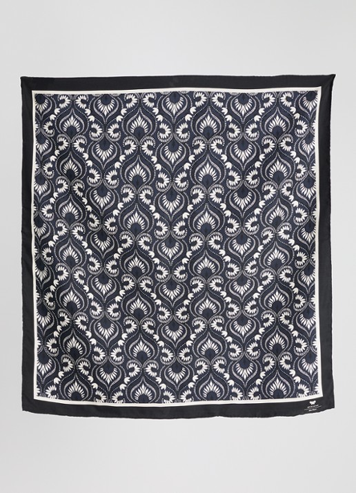 Max Mara Onesto sjaal van zijde met paisley dessin 90 x 90 cm - detail 3 donkerblauw