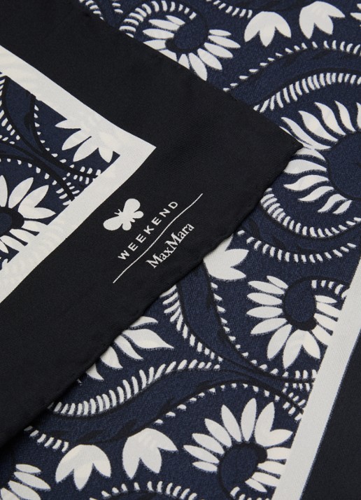 Max Mara Onesto sjaal van zijde met paisley dessin 90 x 90 cm - detail 4 donkerblauw