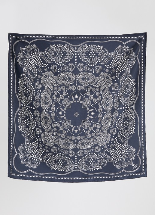 Max Mara Onesto sjaal van zijde met paisley dessin 90 x 90 cm - detail 5 donkerblauw
