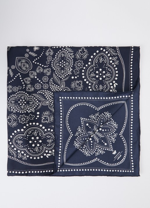 Max Mara Onesto sjaal van zijde met paisley dessin 90 x 90 cm - voorkant 2 donkerblauw