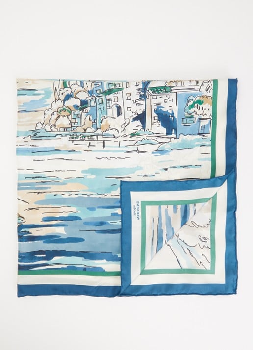 Max Mara Onesto sjaal van zijde met print 90 x 90 cm - voorkant blauw