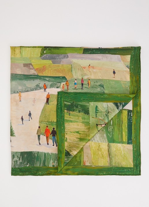 Max Mara Onesto sjaal van zijde met print 90 x 90 cm - voorkant donkergroen