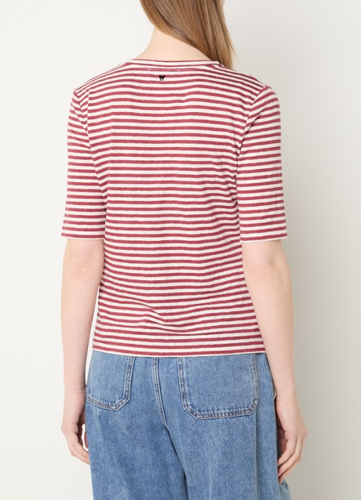 Max Mara Opzione T-shirt van linnen met V-hals - achterkant kersenrood