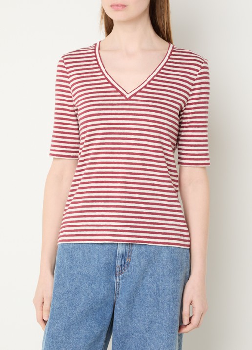 Max Mara Opzione T-shirt van linnen met V-hals - detail 2 kersenrood