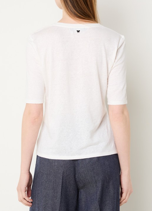 Max Mara Opzione T-shirt van linnen met V-hals - achterkant wit