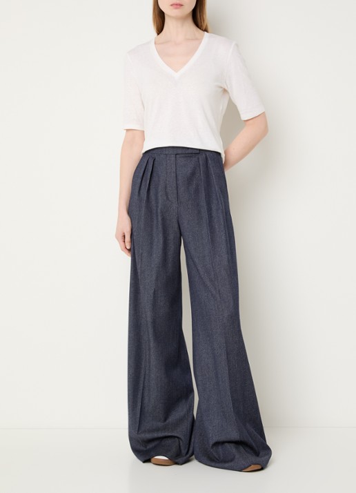 Max Mara Opzione T-shirt van linnen met V-hals - voorkant 4 wit