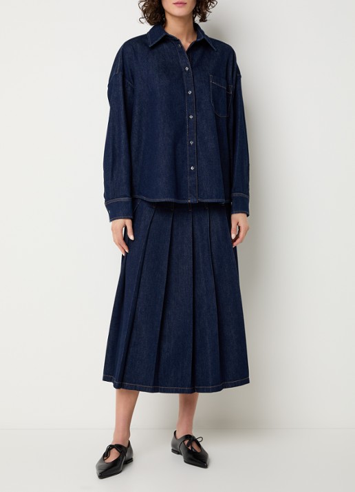 Max Mara Ovale maxi A-lijn spijkerrok  - voorkant 4 blauw