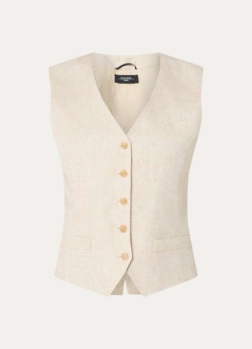 Max Mara Pace gilet van linnen - voorkant beige