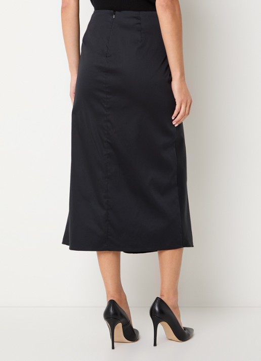 Max Mara Paggi asymmetrische midi rok van satijn met plooidetail  - achterkant zwart
