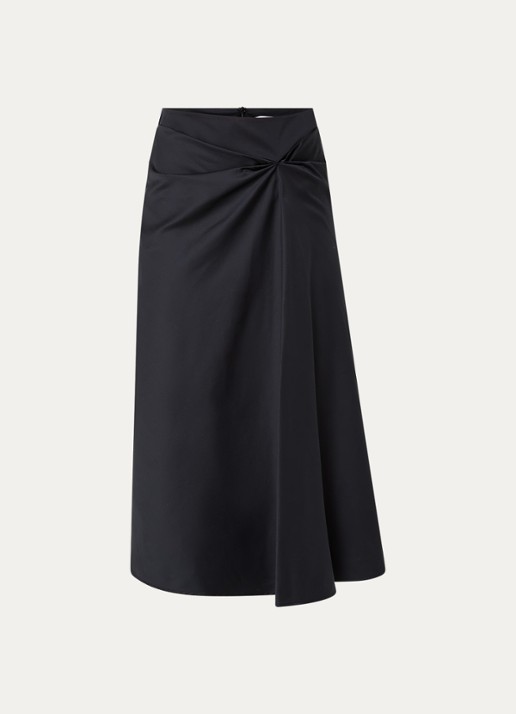 Max Mara Paggi asymmetrische midi rok van satijn met plooidetail  - voorkant 3 zwart
