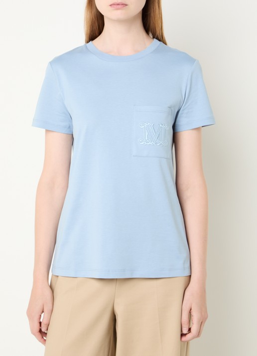 Max Mara Papaia T-shirt met logoborduring - detail 3 lichtblauw