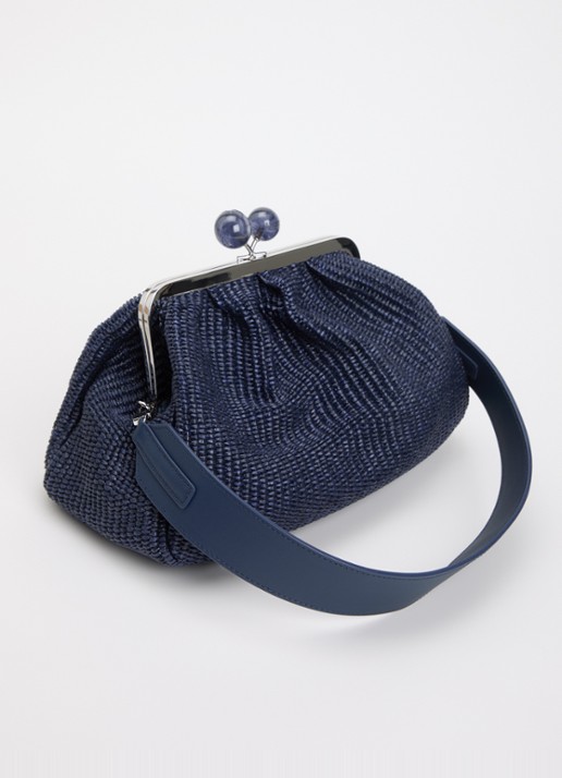 Max Mara Pasticcino clutch met gevlochten detail en afneembare schouderriem - achterkant donkerblauw