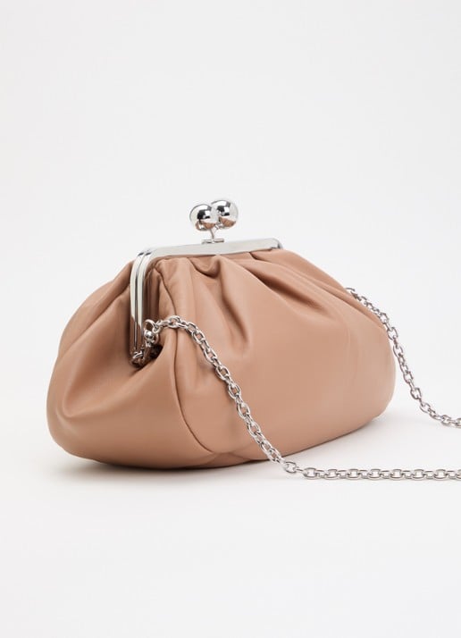 Max Mara Pasticcino clutch van schapenleer met afneembare schouderriem - achterkant nude