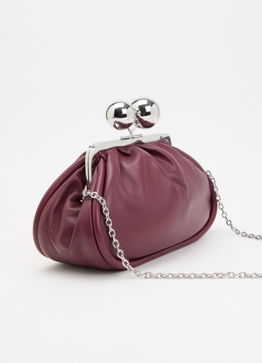 Max Mara Pasticcino clutch van schapenleer met afneembare schouderriem - achterkant bordeauxrood