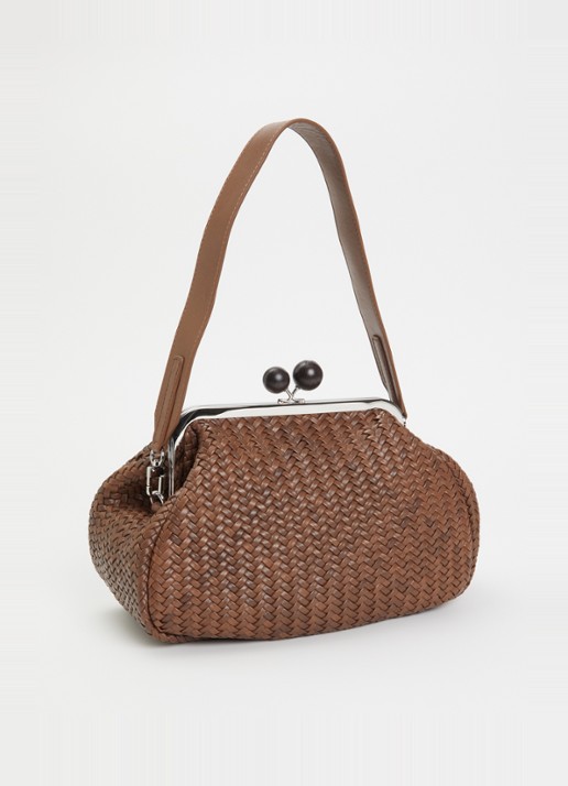 Max Mara Pasticcino M handtas van schapenleer met afneembare schouderriem - achterkant bruin