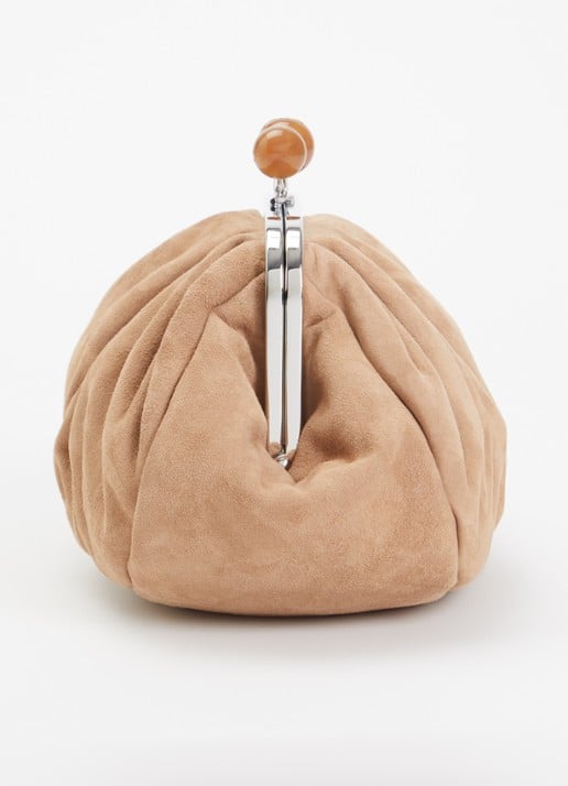 Max Mara Pasticcino Small clutch van lamssuède met afneembare schouderriem - detail 3 zand