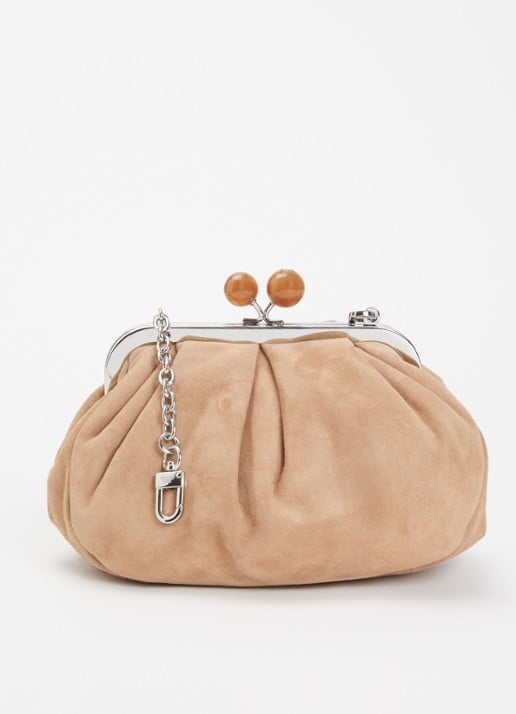 Max Mara Pasticcino Small clutch van lamssuède met afneembare schouderriem