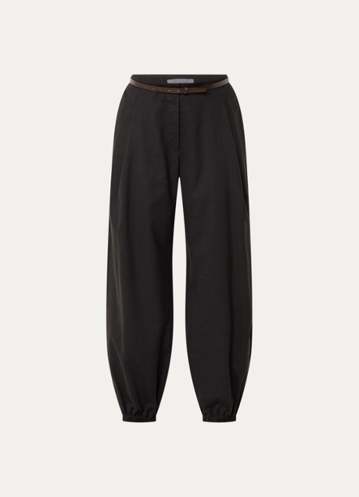 Max Mara Pergola high waist balloon fit pantalon van scheerwol - voorkant 2 donkerbruin