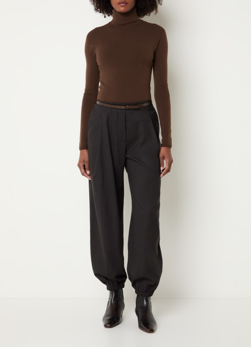 Max Mara Pergola high waist balloon fit pantalon van scheerwol - voorkant 3 donkerbruin