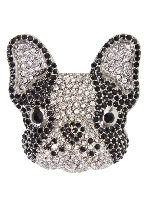Max Mara Perle broche met strass - voorkant 2 zilver